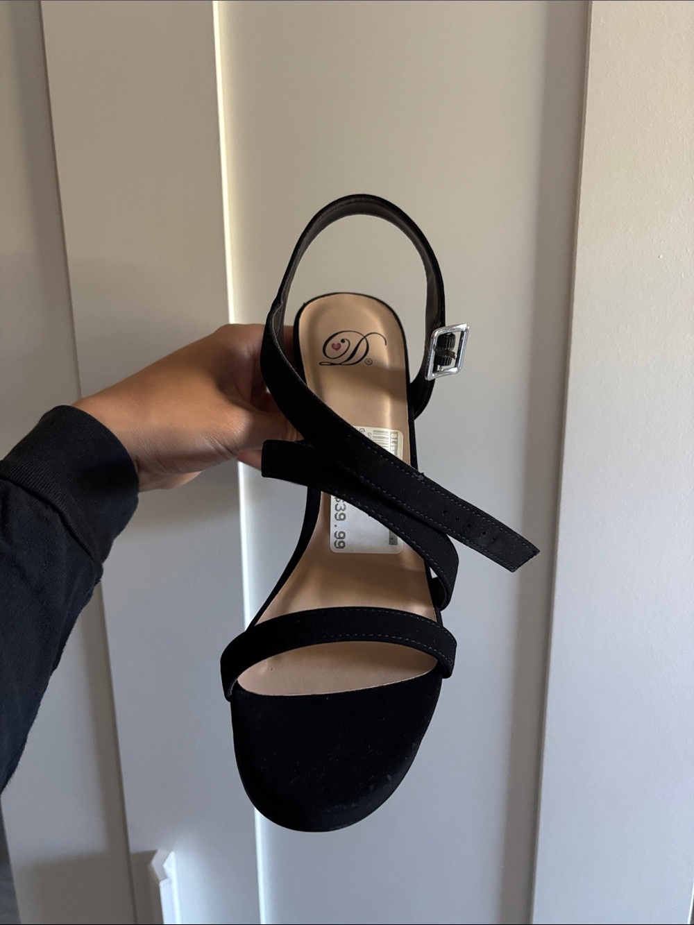 Delicious Black Strappy Block Heels - Picture 2 of 4